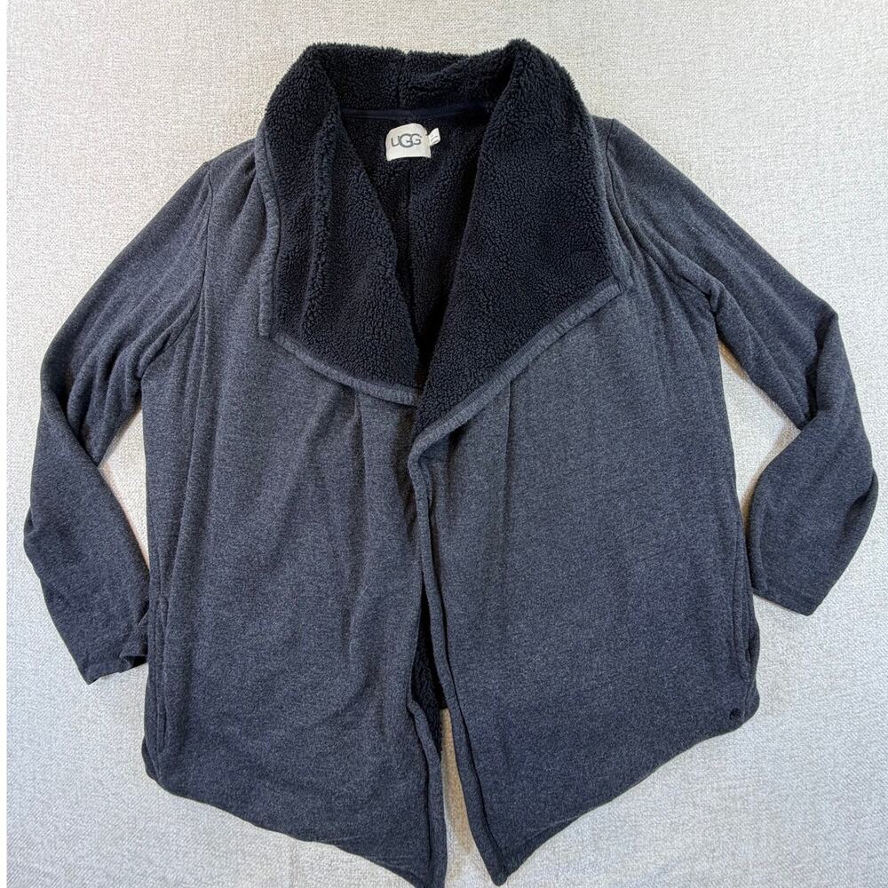 UGG Womens Large Black Sherpa Lined Long Sleeve Open Front Cardigan Sweater Cozy